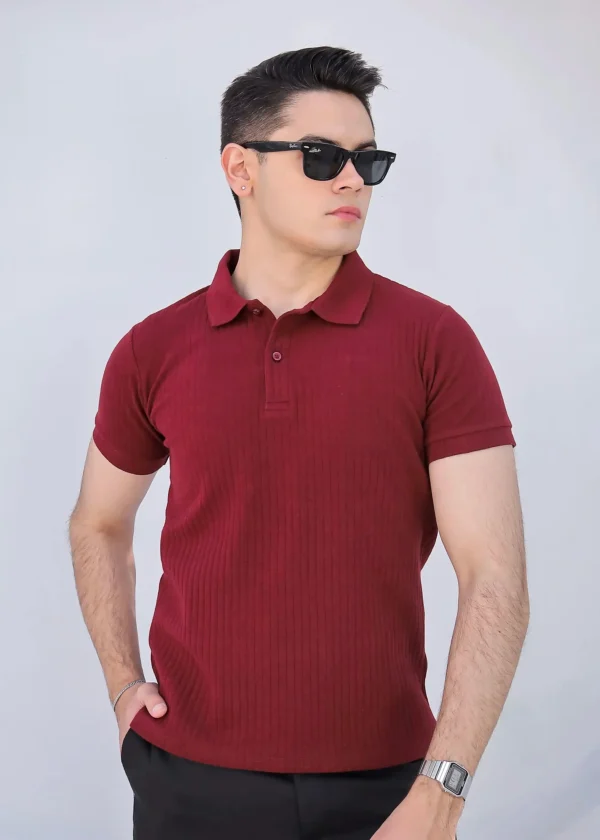 Rib-Knit Polo Maroon