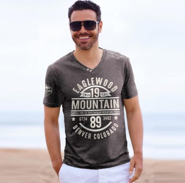 EAGLE WOOD V NECK COTTON TEE SHIRT FOR MEN