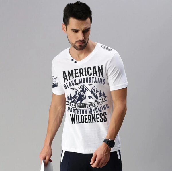 BLACK MOUNTAINS V NECK COTTON TEE SHIRT FOR ME