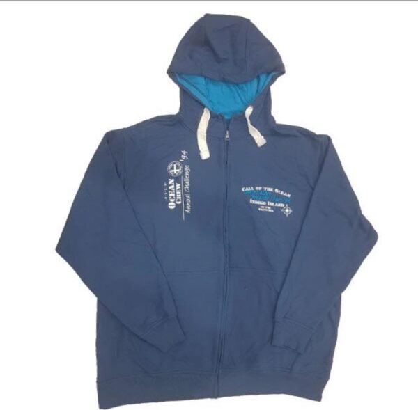 Blue Terry Big Size Zipper Hoodie