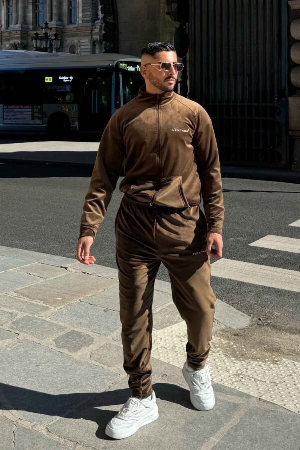 Nextage Corduroy Brown Embroidered Tracksuit