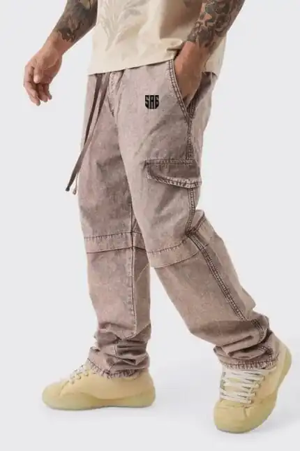Elasticated Waist Oil Wash Ripstop Cargo Trousers